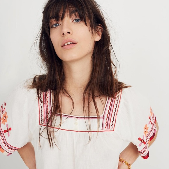 Madewell Embroidered Sandblossom Peasant Top - Picture 3 of 12